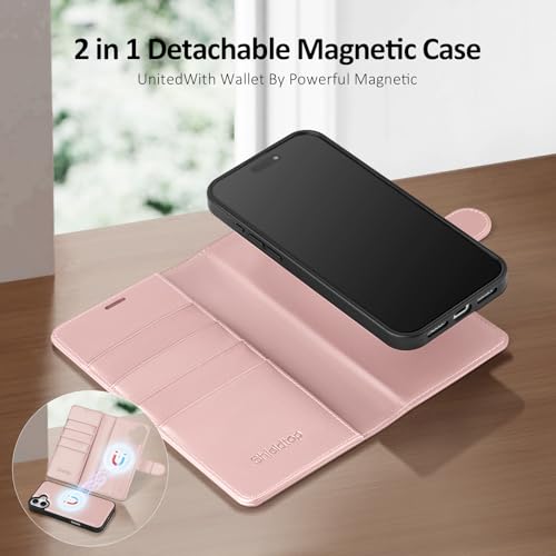 Shieldtop Compatible with Magsafe Magnetic 2 in 1 Detachable iPhone 17 Wallet Case with Card Holder Credit Slots Men Women,PU Leather RFID Blocking Flip Kickstand for Apple 17 6.3",Rose Gold by Shieldtop - Used condition - Image 4