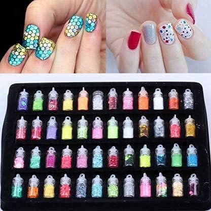 ZemGlam Acrylic 3D Glitter Powder Manicure Set of Nail Stickers, Nail Art Tool for Nail Decoration - Set of 48 Bottles (Multicolour) 3