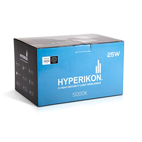 Hyperikon Outdoor Security Light, 25W LED Flood Light Fixture Wide Range Motion Sensor, IP65 Waterproof, 2 Head, White