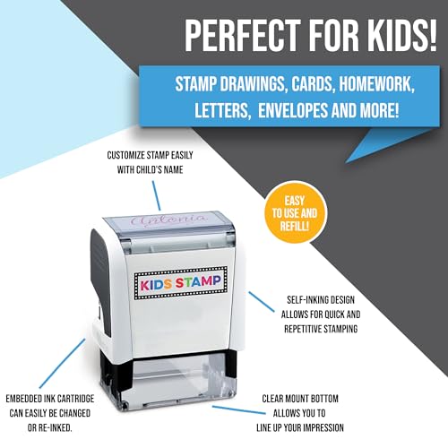 Infusion Kids Stamp Self-Inking Name Stamp - Choose from 17 Vibrant Ink Colors