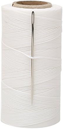 Tenn Well 150D Waxed Thread, 984 Feet 1MM Flat Sewing Waxed String with 1pc Needle for Bookbinding, Shoe Repairing, DIY Leather Projects (White)