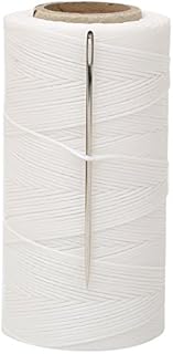 Tenn Well 150D Waxed Thread, 984 Feet 1MM Flat Sewing Waxed String with 1pc Needle for Bookbinding, Shoe Repairing, DIY Leather Projects (White)