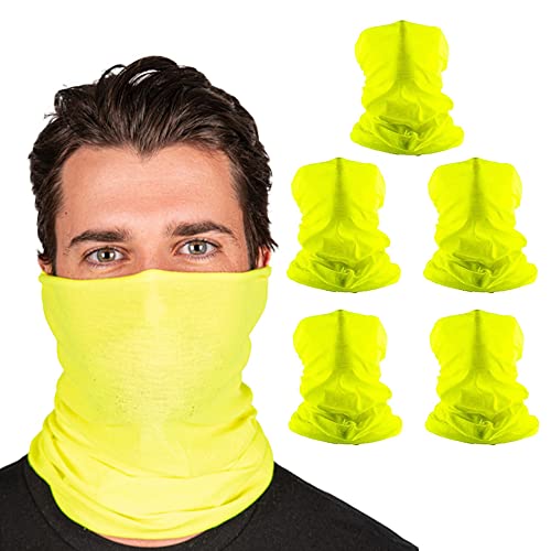 S A Company 5-Pack Uv Face Shield | Uv 30+ Multipurpose Neck Gaiter Balaclava For Adults (Safety Yellow) #TOP17