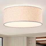 Lornwick 15.7-inch Modern Ceiling Light with Natural Linen Shade, Three-Light recessed Drum Fixture, UL-Certified for bedrooms, Kitchens, Living Rooms, hallways, and porches.