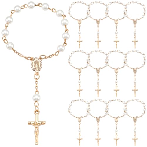 INTERWARM 50Pcs Mini Rosary Baptism Favors Ivory Color Faux Baptism Party Favors Car Rosary Recuerdo De Boda Y Bautizo for Christening Communion Easter Weddings Party Favor Bulk