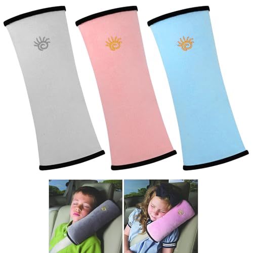 GmwyCzV 3 Pièces Voiture Protège Ceinture, Coussin Ceinture Sécurité Enfant, Coussin Ceinture de Sécurité Amovible, Sécurité Coussin Bébé Enfants, pour Enfants Tête de Appui Sommeil Pendant Voyage