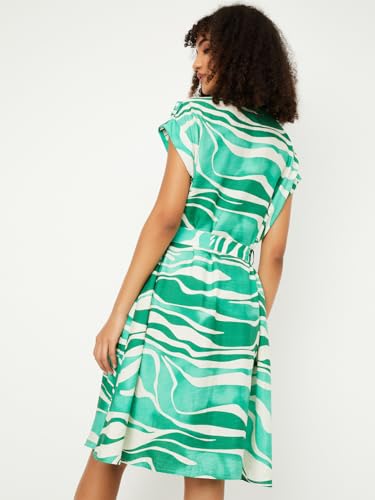 Image of Max Women's Half Sleeves Spread Collar Cotton Printed A-line Dress