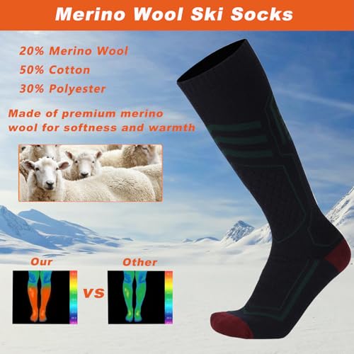 2 Pairs Merino Wool Ski Socks for Men Women, Thick Winter Warm Skiing Socks for Skiing,Hiking,Cysing4