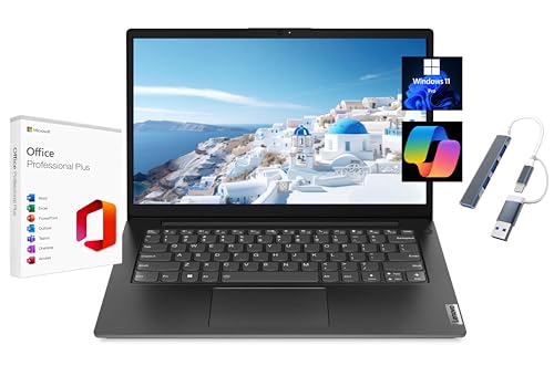 Image of Lenovo V14 G4 14 inch FHD Laptop, with Free Lifetime Microsoft Office, Intel i7-13620H, 16GB RAM, 1TB SSD, Intel UHD Graphics, Windows 11 Pro, Business Black, Copilot, with USB Hub