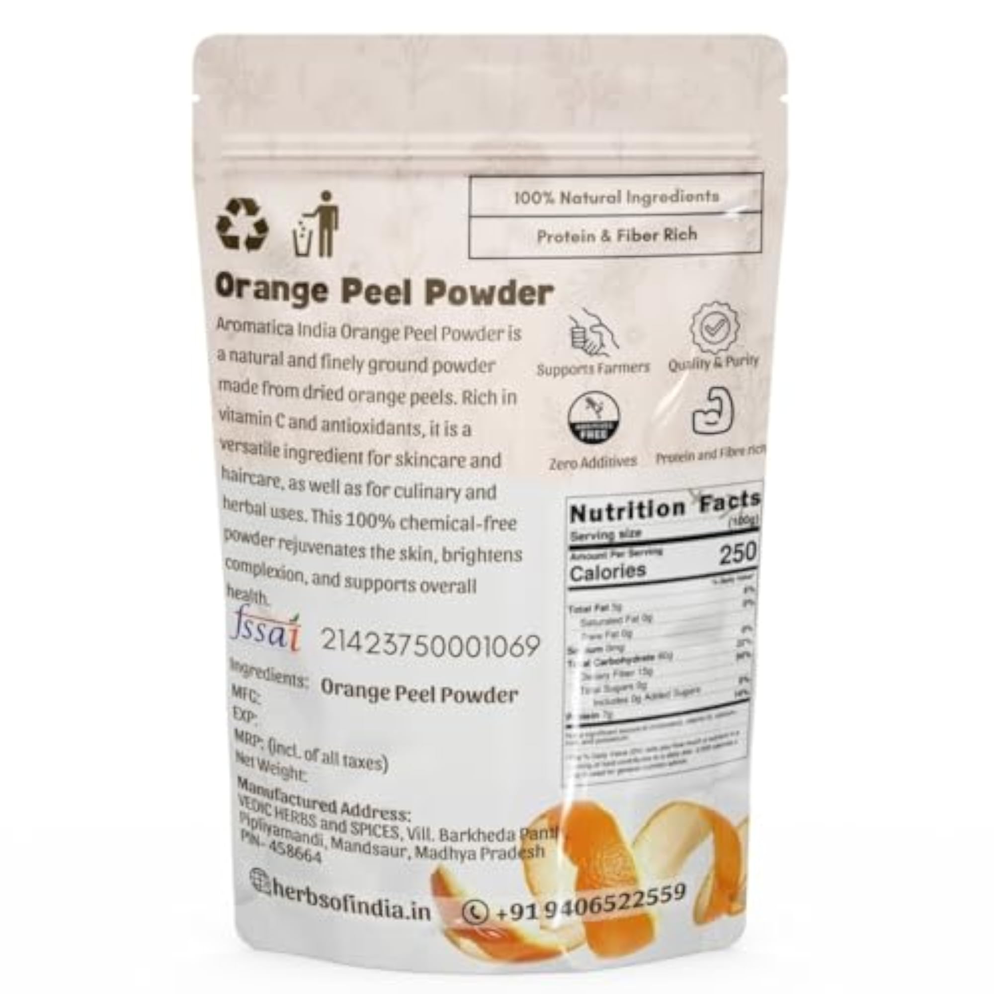 100% Pure Orange Peel Powder for Skin Brightening