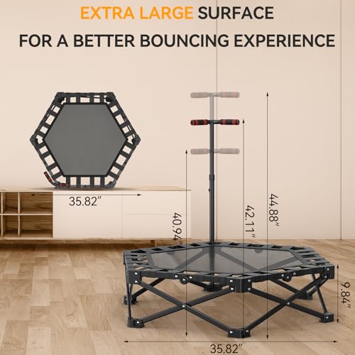 Foldable Trampoline for Adults - 42'' Rebounder with Adjustable Foam Handle Indoor/Outdoor Fitness Body Exercise - Image 6