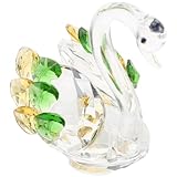 SHINEOFI Estatua de Cisne de Cristal Verde y Amarillo, Figura Decorativa Pequeña para Escritorio y Sala de Estar, Adorno Artístico para Hogar y Oficina, Decoración Interior Elegante