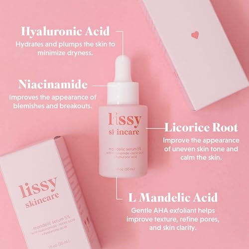 lissy skincare Mandelic Acid Serum Toner Exfoliant | Great For Acne Breakouts, Reduce Redness, Balancing Treatment | Plus Niacinamide, Licorice Root & Hyaluronic Acid, Hydration (Lissy Skincare)