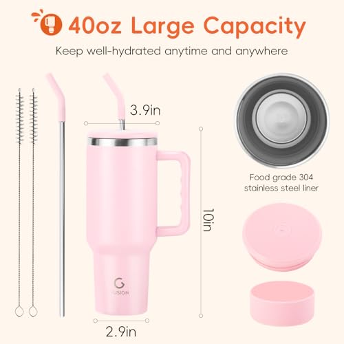 VUSIGN 40 oz Vacuum Insulated Tumbler with Handle, Straw Lid
