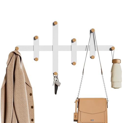 LOFTPLUS Wandgarderobe Garderobe Wand aus Metall - Weiß Modernes Minimalistisches Design, Garderobenleiste mit 10 Haken aus Holz, Coat Rack Wall für Entryway Wohnzimmer Schlafzimmer Büro LOFTPLUS Wandgarderobe Garderobe Wand aus Metall - Weiß Modernes Minimalistisches Design, Garderobenleiste mit 10 Haken aus Holz, Coat Rack Wall für Entryway Wohnzimmer Schlafzimmer Büro