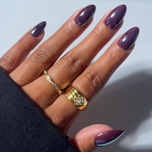 Glamnetic Fall Press On Nails, Short Almond Chrome, Burgundy Chrome