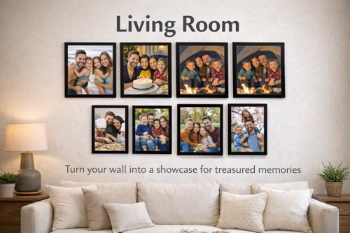 BH | Set of 8 Photo Frames Black | Four 8 x 10 Inches, Two 4 x 6 Inches, Two 5 x 7 Inches |MFD Wood |Wall Mounting Picture Frames for Living Room, Bedroom, Office & Home Décor - By Best House - Image 7