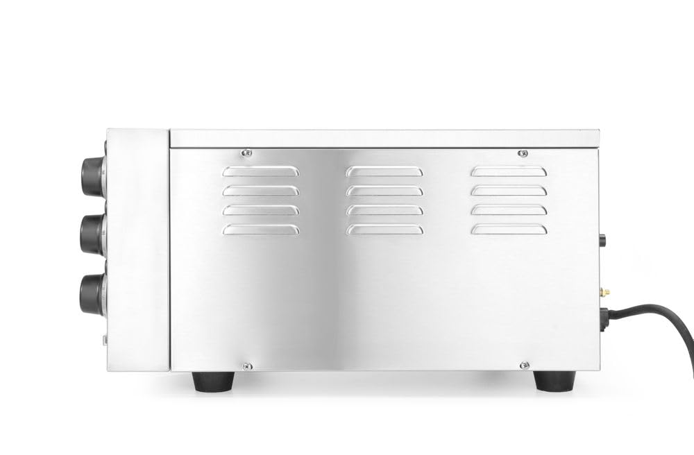 HENDI Horno profesional compacto para pizzas, horno eléctrico, para pizzas hasta diámetro 39cm, 50˚C~350˚C, 230V, 2000W, 580x560x(H)275mm, plateado, cuerpo de acero inoxidable AISI 430