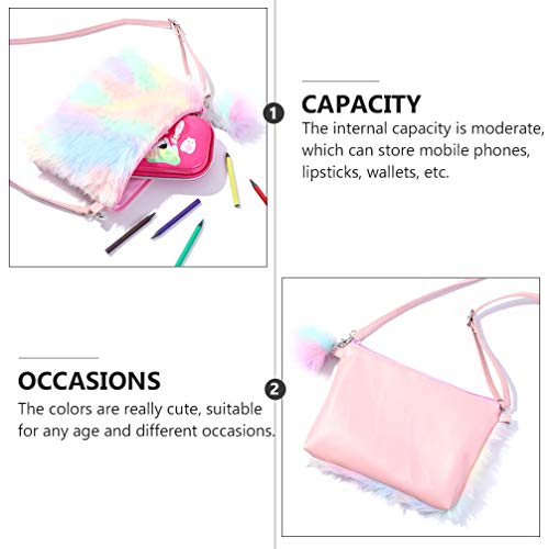 KESYOO Bolsa de Ombro Feminina para Meninas Cor Do Arco-Ãris de Pelúcia Bolsa Feminina de Compras Bo