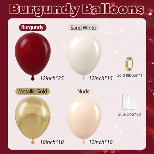 Image of 60pcs Maroon and Gold Balloons 12inch Burgundy and Gold Balloons with Sand White Nude Balloons for Wedding Bridal Shower Graduation Birthday Party Decorations