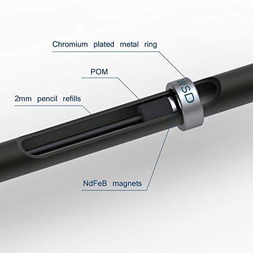 Wsd Mechanical Pencils, Magnetic Control Pencil, Cnc Machined, Universal 2.0Mm Pencil Refill, Black #TOP2