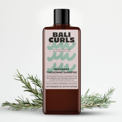 Bali Curls Rosemary Thickening Shampoo – Fortalecedor con aceite de romero, biotina y cafeína – Champú vegano para cabello fino y fino – Compatible con rizos – 200 ml