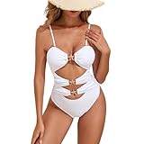QUNPIU Women's Sexy Cutout One Piece Swimsuit Starfish Decor Bathing Suit for Beach Vacation White
