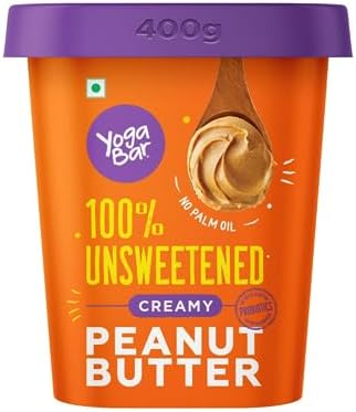 Yogabar 100% Pure Peanut Butter | Creamy & Yummy Unsweetened | Slow Roasted | Non-GMO Premium Peanuts | No Added Sugar - 400gm