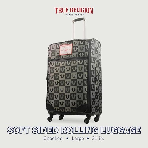 True Religion 31" Rolling Luggage, Soft Sided Suitcases with Spinner Wheels, Black2