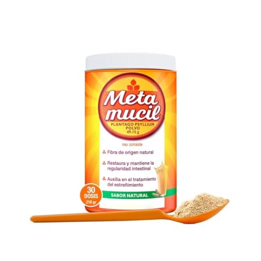 Metamucil - Fibra Multibeneficios, Salud Digestiva, Regula el Intestino, Sabor Natural, con Azúcar, 210 g, 30 Dosis