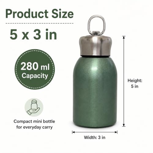 Image of Mini Insulated Stainless Steel Water Bottle 280 ml,Matte Green