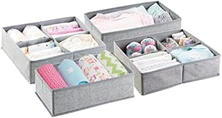 mDesign Dividers for Drawers - Set of 4 - Drawer Tray - Drawer Separators for Clothes, Cosmetics, Diapers, Wipes, Lotion, Medication - Grey