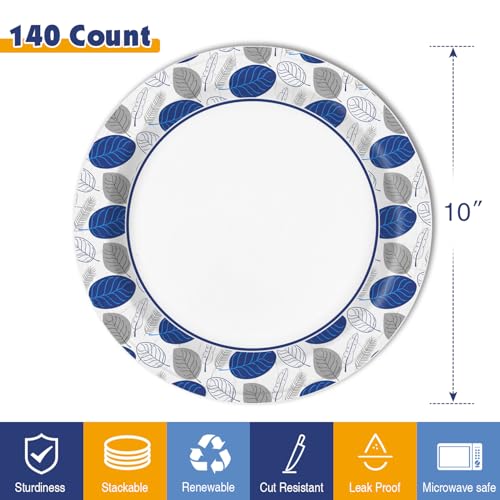 Ginkgo 140 Count Paper Plates 10 Inch, Disposable Larger Dinner Paper Plates for Family Gatherings, Parties, Picnic, Holiday and Daily Use