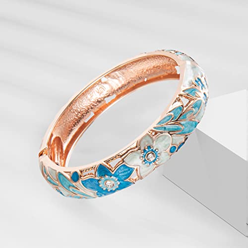 UJOY Colors Handcraft Jewelry Cloisonne Bracelet Enamel Hollowed Butterfly Spring Hinged Womens Bangles Gifts Box 88A11-55C49 light blue - Image 5