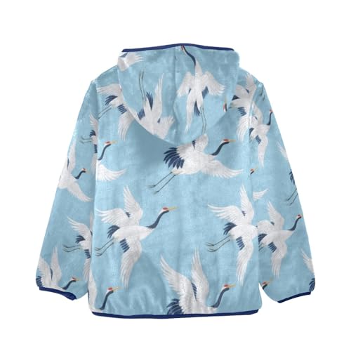 White Birds on Blue Background Toddler Fleece Jacket Girl Boys Hooded Fleece Jacket Coat Warm Outwear Zip-up 3-10T2