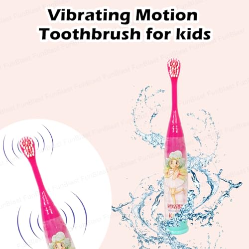 Image of FunBlast Cartoon Electric Toothbrushes For Girls,Vibrating Motion Toothbrushes With Replacement Brush Head,Soft Electric Battery Powered Toothbrushes For 3+ Years Kids (Battery Included,Pink),1 count