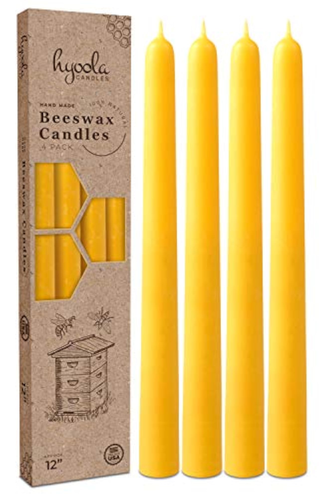12" Beeswax Taper Candles, Yellow Beeswax Gift Set