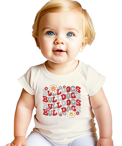 Trendy Bulldogs Sports Fan Shirt for Women, Teens & Kids Girly Red Team Pride Outfit for Baby3