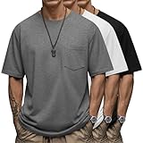 Ficerd 3 Pack Men's Big and Tall T-Shirt, Short Sleeve Pocket Basic Tee Crew Neck Lightweight Tops Solid Loose Fit Shirts(Black, White, Cement Gray,5X-Large)
