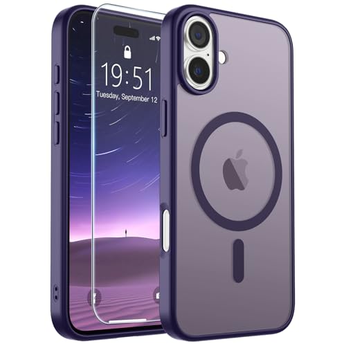 Image of SUPFINE Magnetic for iPhone 16 Plus Case(Compatible with MagSafe)(Military Grade Drop Protection) Slim Translucent Matte Shockproof with Anti-Fingerprint Phone Case,Dark Purple