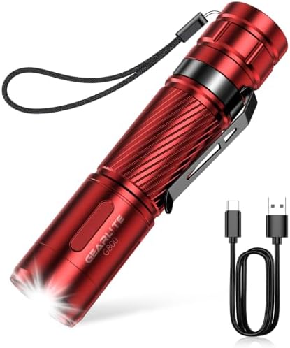 GEARLITE Taschenlampe LED Aufladbar, Superhelle Zoombare 2000 Lumen Mini Taschenlampen, 3 Modi, Lange Laufzeit, IP65 Wasserdicht Taktische Handlampe für Kinder Camping, Angeln, Not