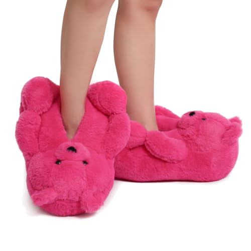 Rose Red Teddy Bear Slippers,Cozy Women's Indoor Fuzzy Slippers Cute Animal House Shoes for Woman Teen Girls Ladies Mom Birthday Valentine's Day Gifts for Her2