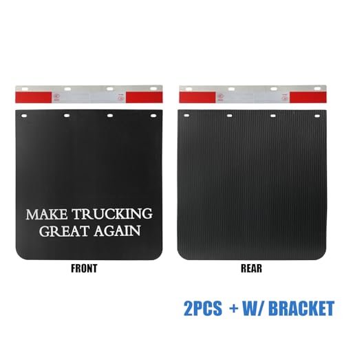 Image of XUKEY 24 inchx24 inch Black Polymer Mud Flaps with Slogans and 24 inchx3 inch Mud Flap Reflector Reflective Tape Fit for Semi Trucks Trailers, 2 Pack