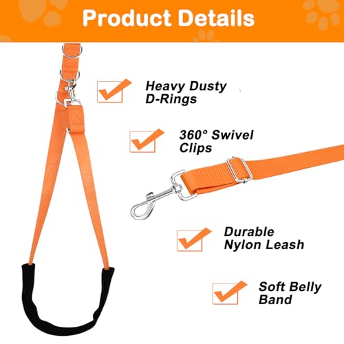 ASOCEA Dog Grooming Belly Strap Nylon Grooming Restraint Loop Noose Dog Grooming Extension Strap Adjustable Traction Leash with D-Rings for Small Medium Cats Dogs Grooming Bathing (Orange) - Image 3
