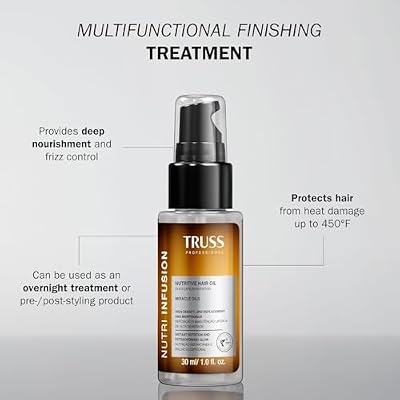 TRUSS Nutri Infusion Hair Oil for Damaged Hair - Hydrating, Anti-Frizz Finishing Oil - Provides Deep Nourishment, Heat Protection and Shine (1 fl oz)