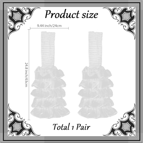 1 Pair White Sheer Ruffle Layered Patchwork Leg Warmers Polyester Vintage Lolita Ruffled Lace Kawaii Cute Summer Mesh Tulle Long Thigh Socks Leg Warmer Cuffs for Women Wedding Party Birthday2