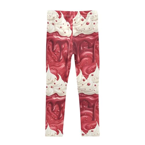 Cherry Red Strawberry Cake Ice Cream Girls Leggings Kids Yoga Pants Dance Active Tights 4T2