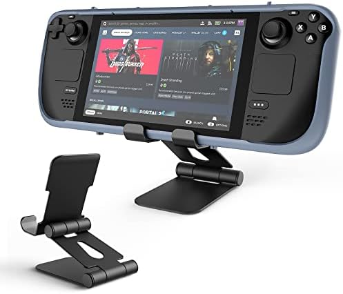 MEPATEM Adjustable Holder Stand Base for Steam Deck, Aluminum Alloy Foldable Anti-Slip Desk Playstand Dock Cradle, Thick Case Friendly, Multi-Angle Viewing for Switch, Steam Deck, iPad, Mobile Phones