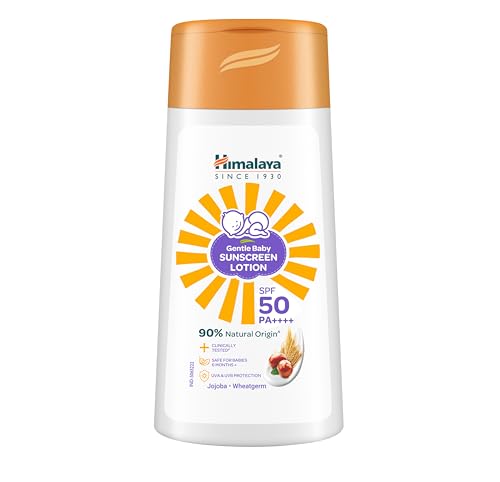 Himalaya Gentle Baby Sunscreen Lotion 50ml | SPF 50 PA++++ | UVA & UVB Broad Spectrum Protection For All Skin Types | With Jojoba Oil & Vitamin E | Non-Greasy, No White Cast|