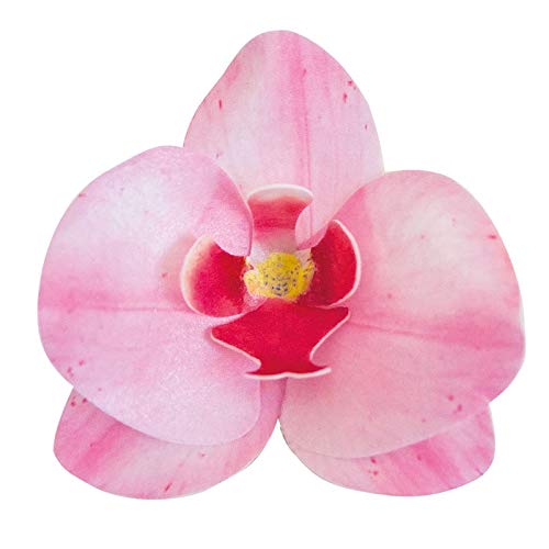 dekora- Edible flowers for cake decorations, 8,5 x 7,5 cm, 10 wafer paper pink Orchids, Cake Topper for Wedding, Birthday, Gender Reveal, Baby Shower and Cupcakes